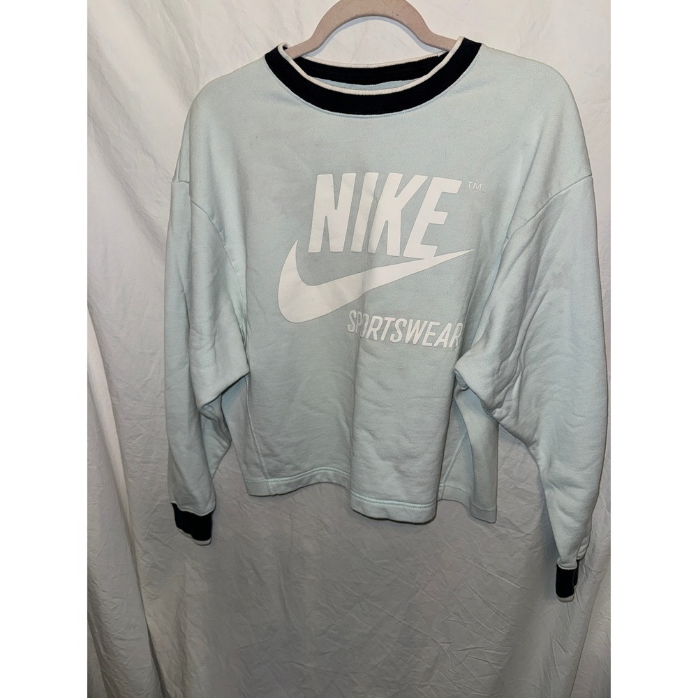 Nike Sportswear Crewneck Sweatshirt Light Blue White Logo Mens Small 1396